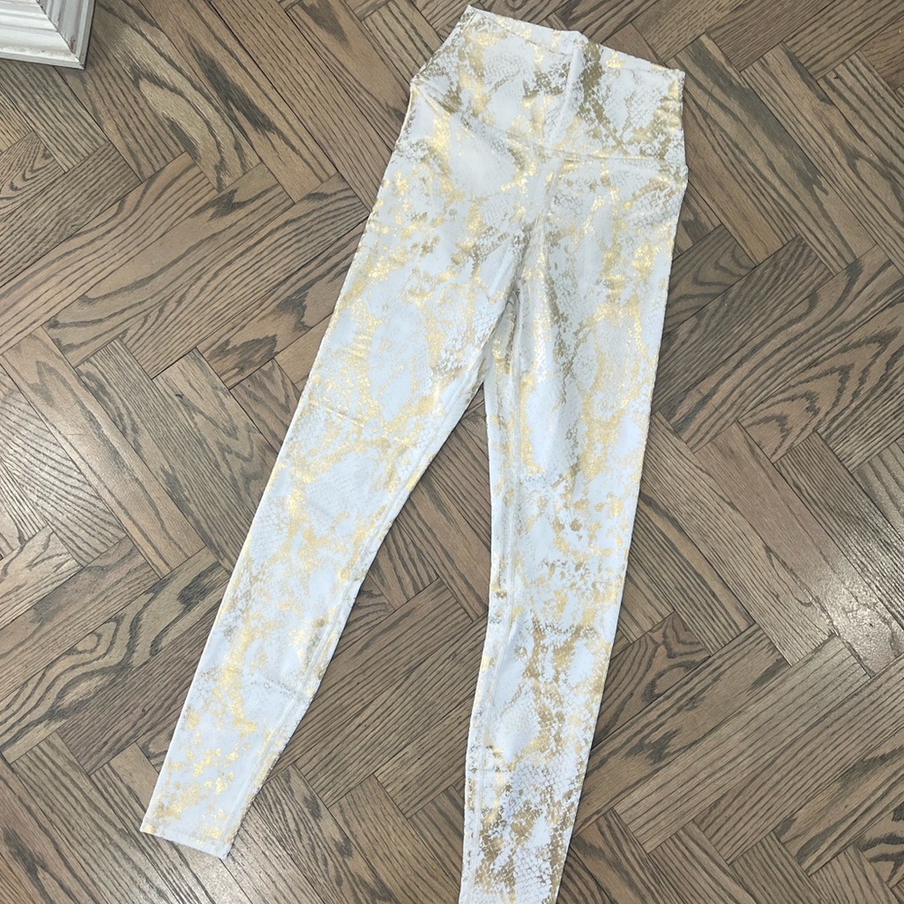 Carbon38 white and gold snakeskin leggings